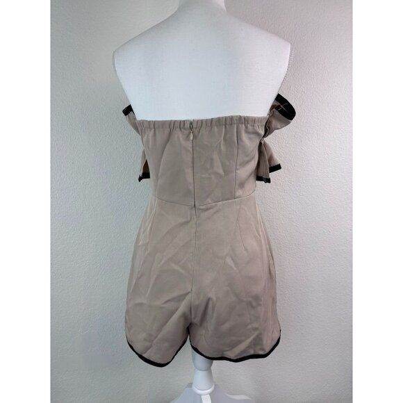 Idem Ditto women's medium tan black ruffle front strapless skirted romper dressy - Picture 6 of 9